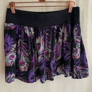 VTG Lily White Peacock Feather Mini Skirt Womens Size M Purple Black‎ Boho Indie